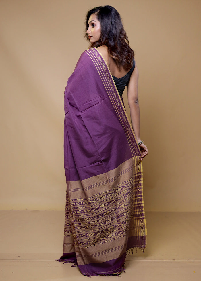 Purple Cotton Saree With Blouse Piece