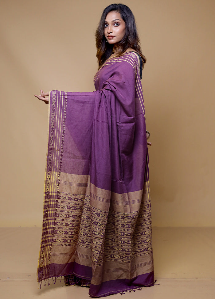 Purple Cotton Saree With Blouse Piece