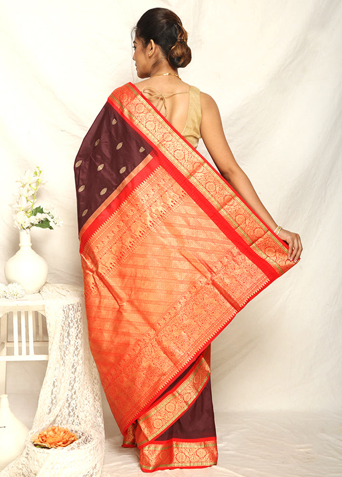 Wine Kanjivaram Pure Silk Handloom Saree With Blouse - Indian Silk House Agencies