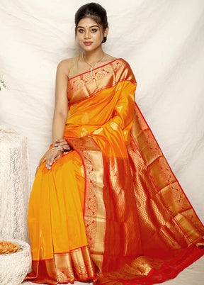 Orange Kanjivaram Pure Silk Handloom Saree With Blouse - Indian Silk House Agencies