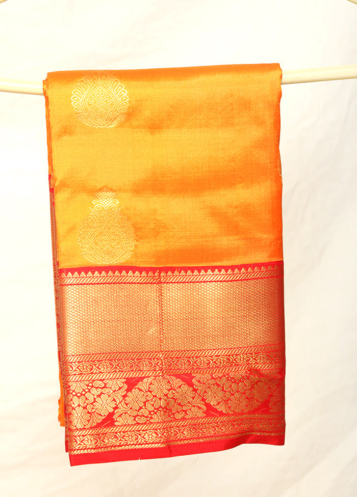 Orange Kanjivaram Pure Silk Handloom Saree With Blouse - Indian Silk House Agencies