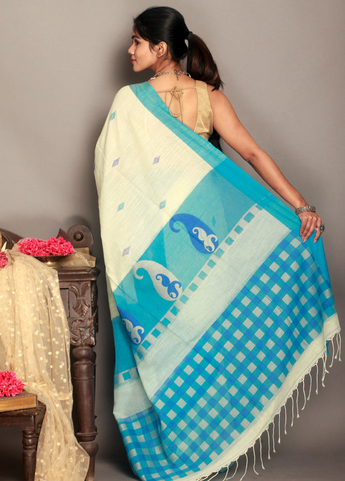 Cream Cotton Woven Saree With Blouse - Indian Silk House Agencies