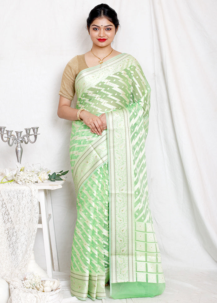 Green Kora Silk Woven Saree With Blouse - Indian Silk House Agencies