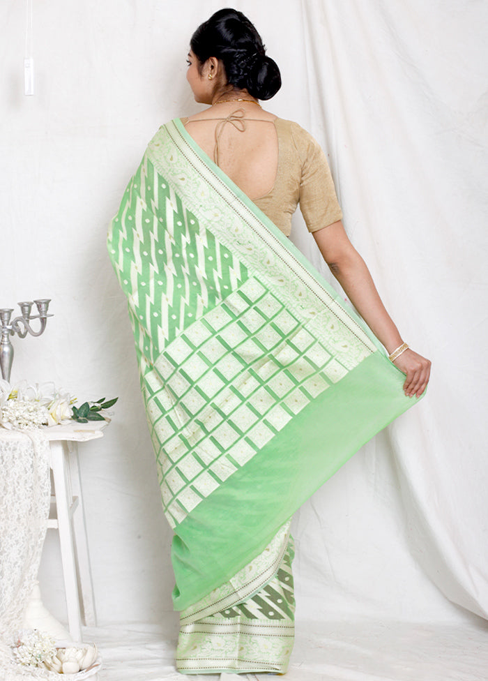 Green Kora Silk Woven Saree With Blouse - Indian Silk House Agencies