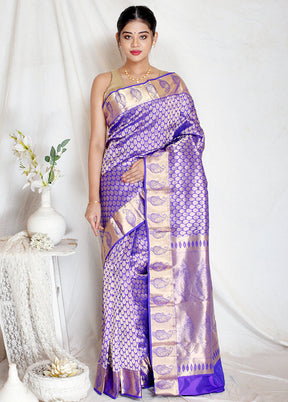 Blue Kanjivaram Zari Woven Saree With Blouse - Indian Silk House Agencies