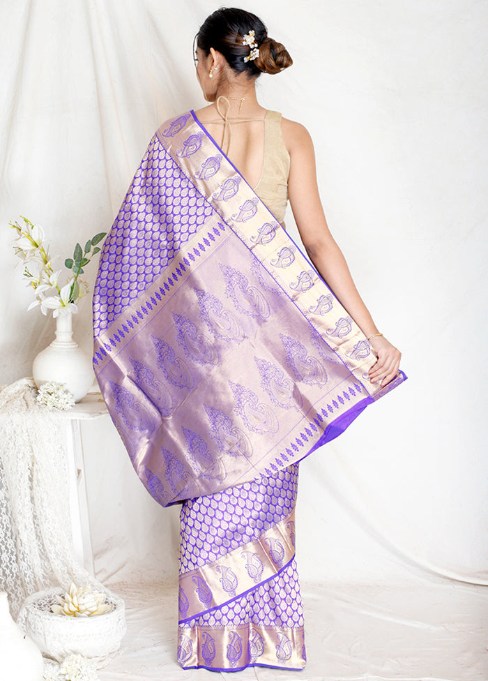 Blue Kanjivaram Zari Woven Saree With Blouse - Indian Silk House Agencies