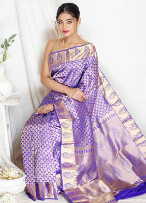 Blue Kanjivaram Zari Woven Saree With Blouse - Indian Silk House Agencies