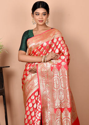 Pink Banarasi Saree With Blouse Piece - Indian Silk House Agencies