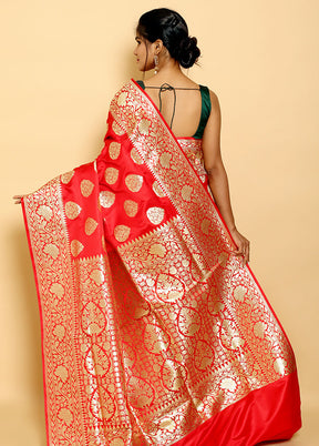 Red Banarasi Silk Saree With Blouse Piece - Indian Silk House Agencies