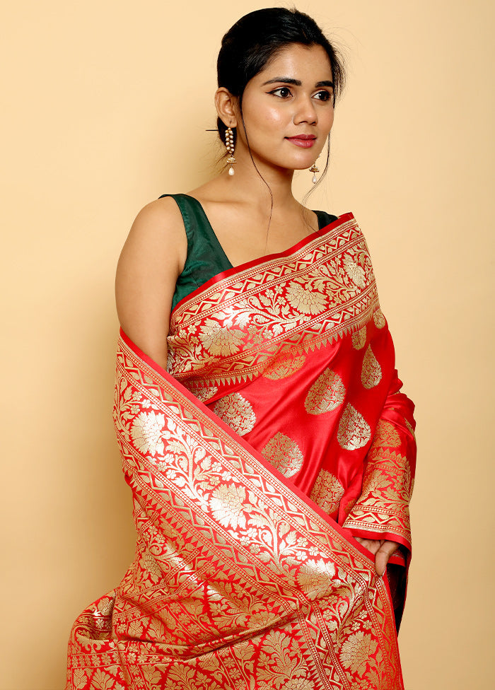 Red Banarasi Silk Saree With Blouse Piece - Indian Silk House Agencies