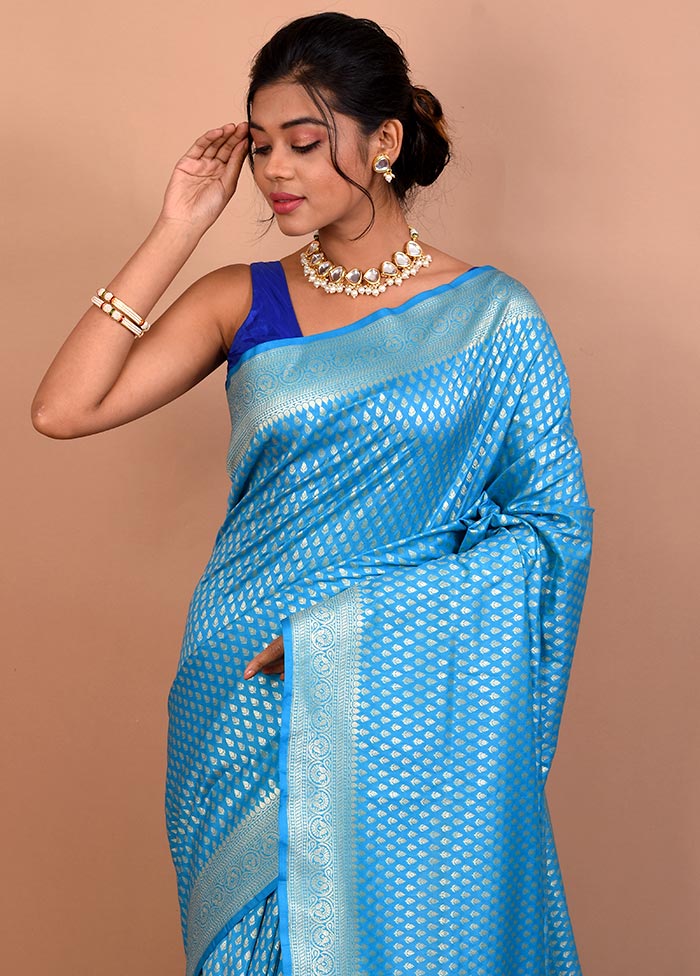 Blue Uppada Silk Saree With Blouse Piece - Indian Silk House Agencies