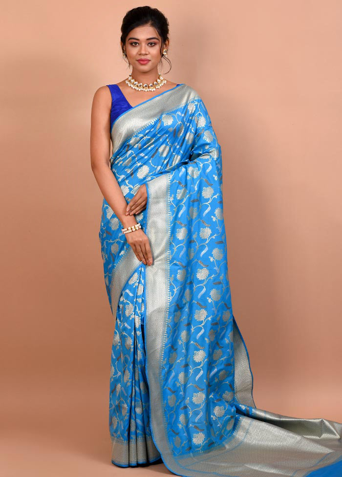 Blue Uppada Silk Saree With Blouse Piece - Indian Silk House Agencies