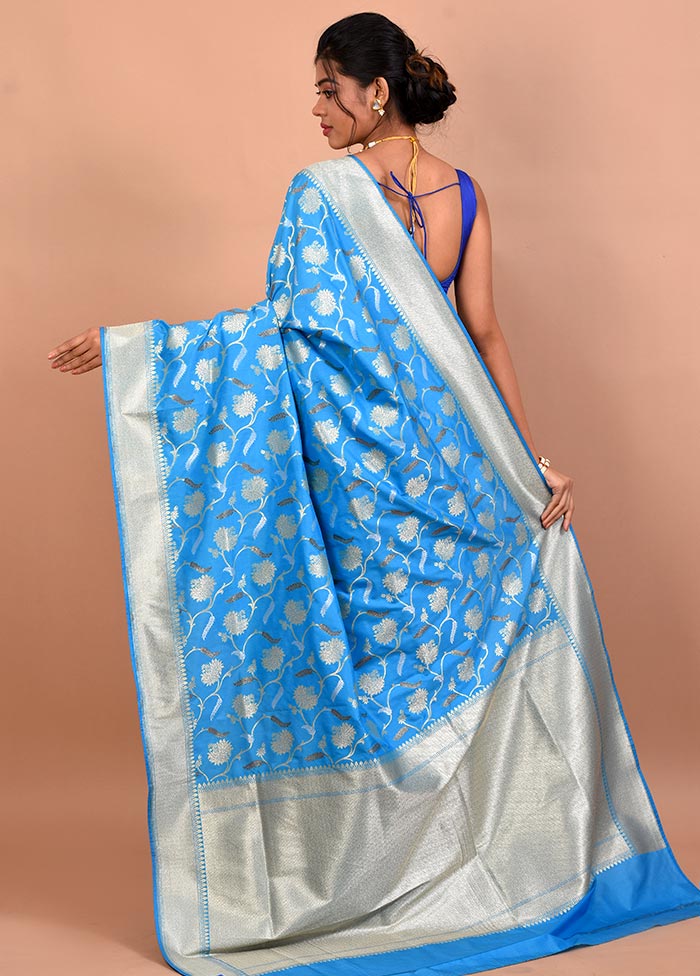 Blue Uppada Silk Saree With Blouse Piece - Indian Silk House Agencies