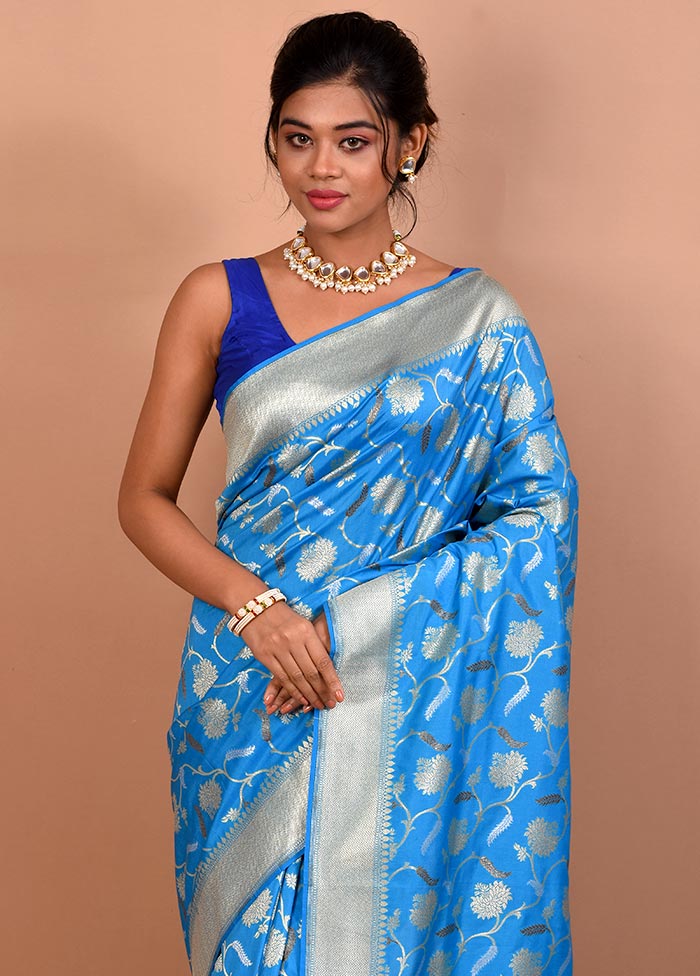 Blue Uppada Silk Saree With Blouse Piece - Indian Silk House Agencies