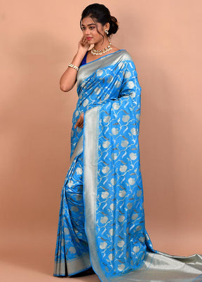 Blue Uppada Silk Saree With Blouse Piece - Indian Silk House Agencies