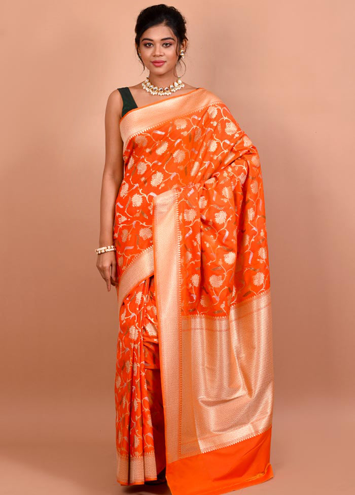 Orange Uppada Silk Saree With Blouse Piece - Indian Silk House Agencies