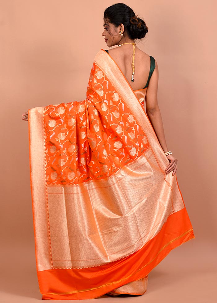 Orange Uppada Silk Saree With Blouse Piece - Indian Silk House Agencies