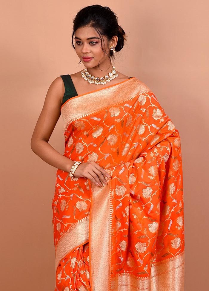 Orange Uppada Silk Saree With Blouse Piece - Indian Silk House Agencies