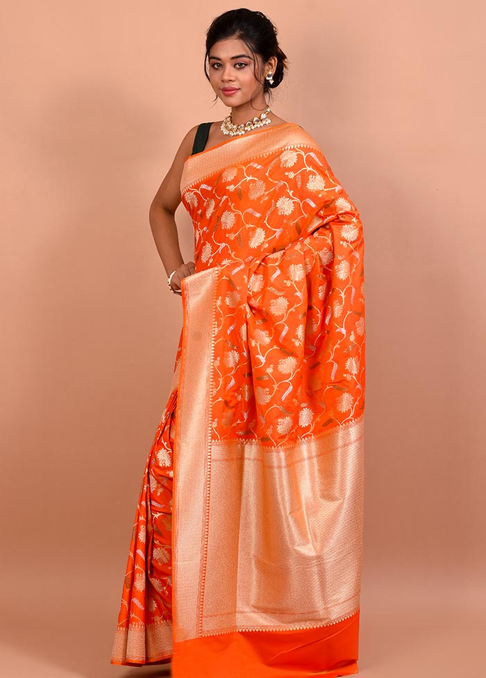 Orange Uppada Silk Saree With Blouse Piece - Indian Silk House Agencies