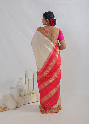 Cream Kanjivaram Pure Silk Saree With Blouse Piece - Indian Silk House Agencies