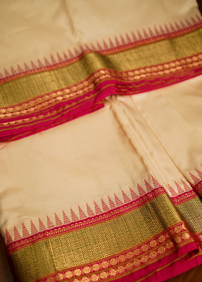 Cream Kanjivaram Pure Silk Saree With Blouse Piece - Indian Silk House Agencies