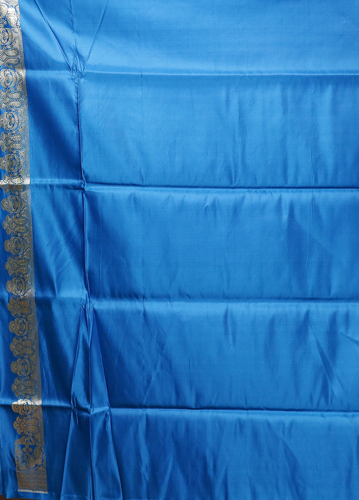 Blue Handloom Banarasi Pure Silk Saree With Blouse Piece