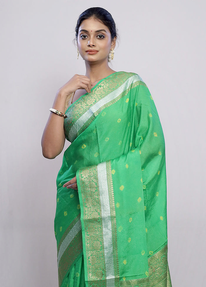 Green Dupion Silk Saree With Blouse Piece - Indian Silk House Agencies