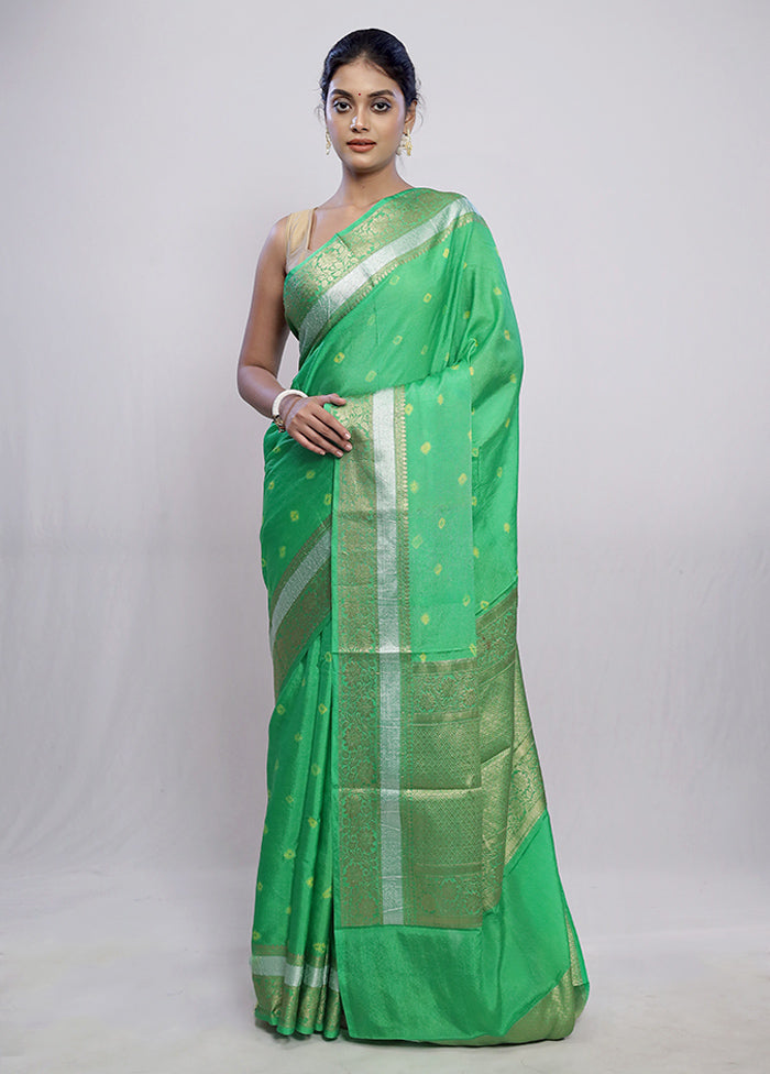 Green Dupion Silk Saree With Blouse Piece - Indian Silk House Agencies