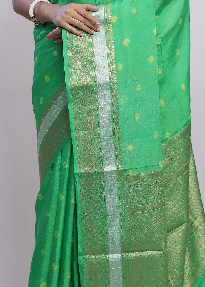 Green Dupion Silk Saree With Blouse Piece - Indian Silk House Agencies