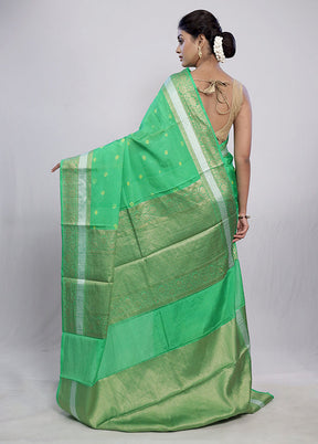 Green Dupion Silk Saree With Blouse Piece - Indian Silk House Agencies