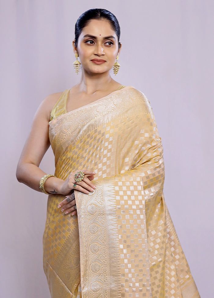 Cream Kora Silk Saree With Blouse Piece - Indian Silk House Agencies