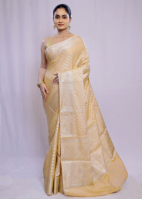 Cream Kora Silk Saree With Blouse Piece - Indian Silk House Agencies