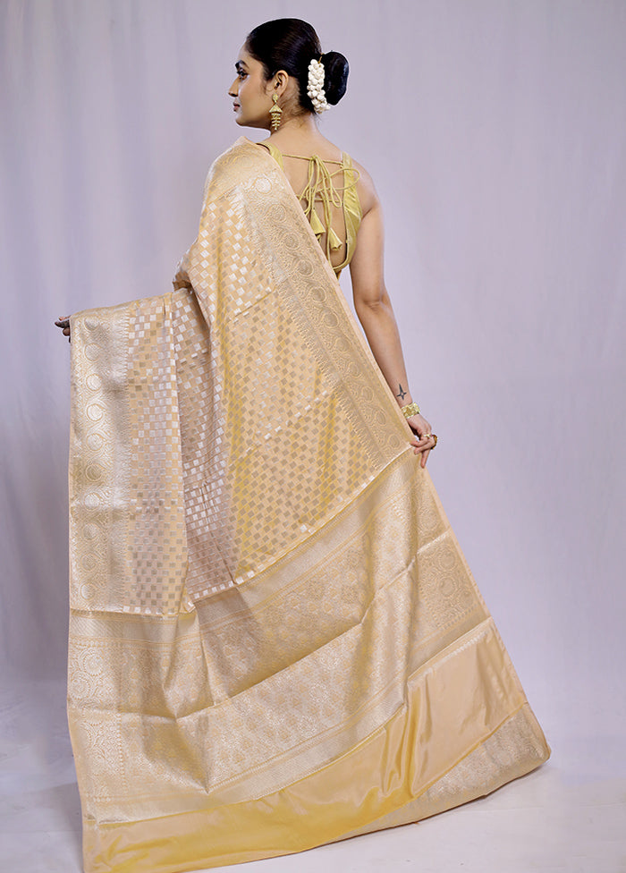 Cream Kora Silk Saree With Blouse Piece - Indian Silk House Agencies