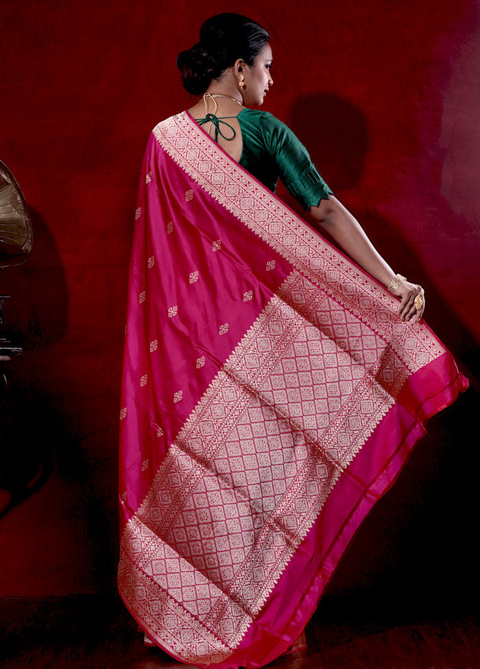 Dark Pink Katan Pure Silk Saree With Blouse Piece - Indian Silk House Agencies