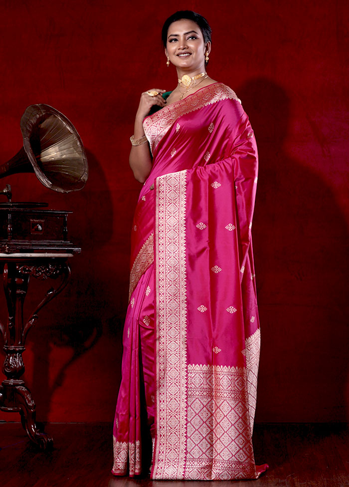 Dark Pink Katan Pure Silk Saree With Blouse Piece - Indian Silk House Agencies