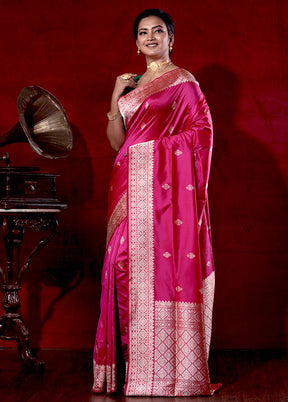 Dark Pink Katan Pure Silk Saree With Blouse Piece - Indian Silk House Agencies