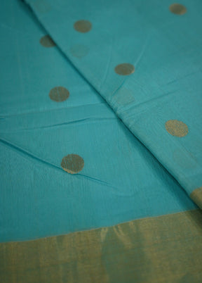 Blue Chanderi Cotton Saree With Blouse Piece - Indian Silk House Agencies