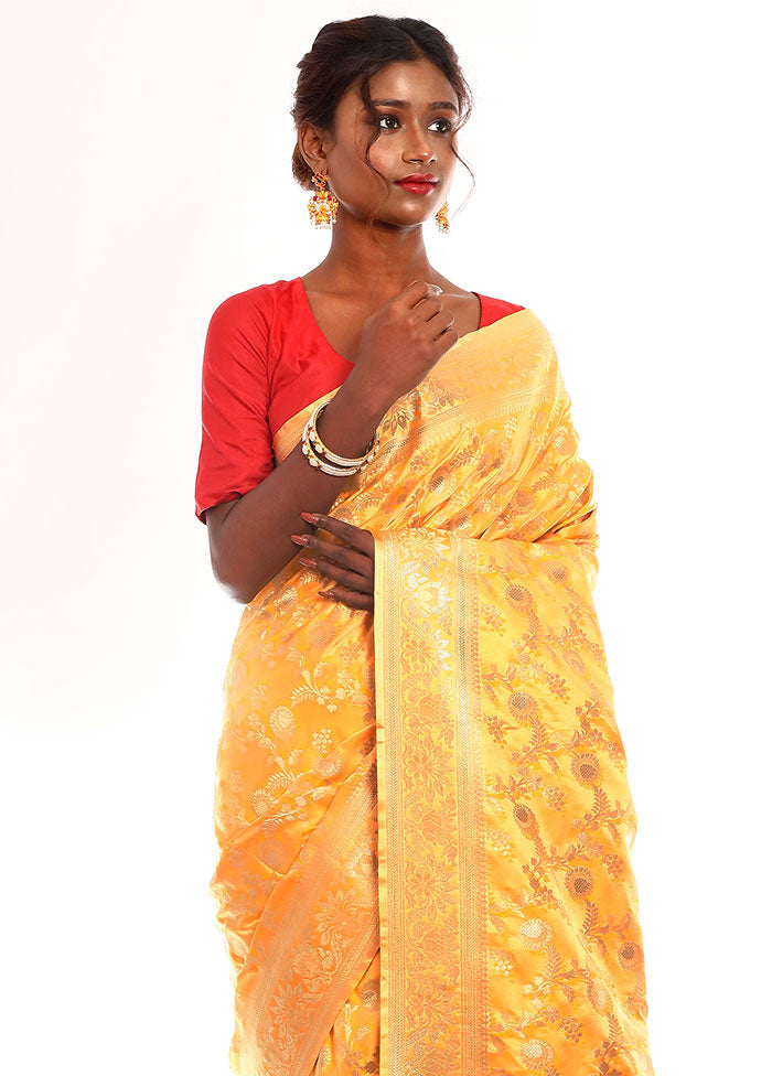 Light Yellow Uppada Silk Saree With Blouse Piece - Indian Silk House Agencies