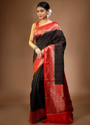 Black Pure Tussar Silk Saree With Blouse Piece - Indian Silk House Agencies