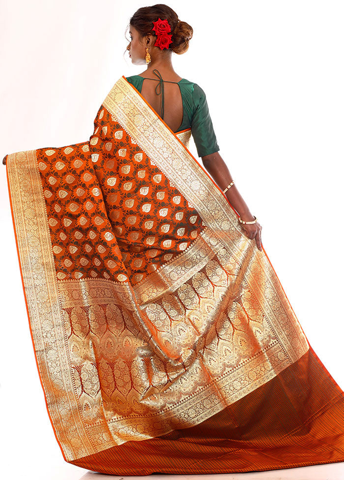 Rust Tanchoi Banarasi Saree With Blouse Piece - Indian Silk House Agencies