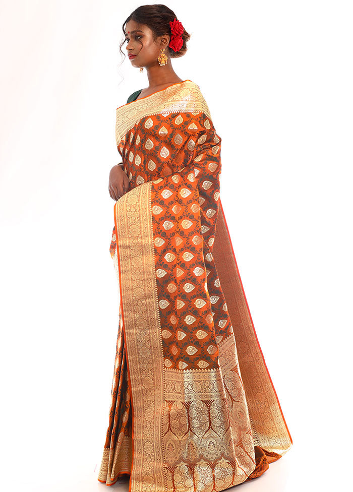 Rust Tanchoi Banarasi Saree With Blouse Piece - Indian Silk House Agencies