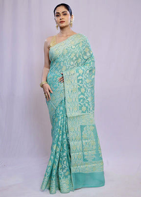 Green Kora Silk Saree With Blouse Piece - Indian Silk House Agencies