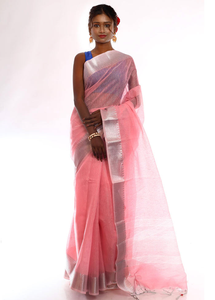 Pink Linen Silk Saree With Blouse Piece - Indian Silk House Agencies