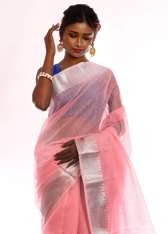 Pink Linen Silk Saree With Blouse Piece - Indian Silk House Agencies