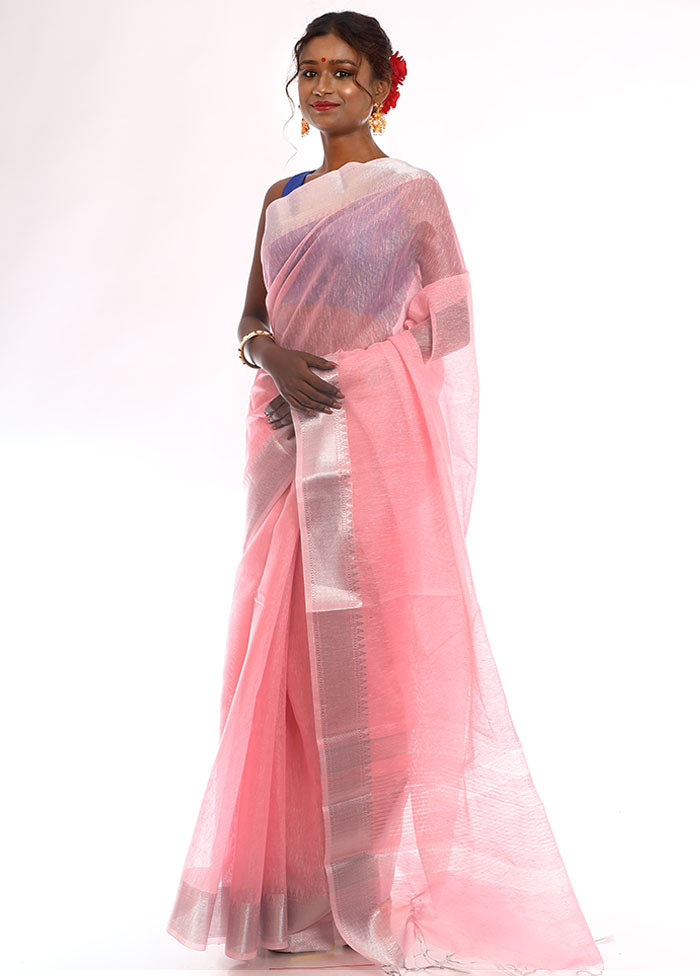 Pink Linen Silk Saree With Blouse Piece - Indian Silk House Agencies