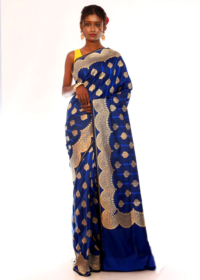 Blue Tanchoi Banarasi Saree With Blouse Piece - Indian Silk House Agencies