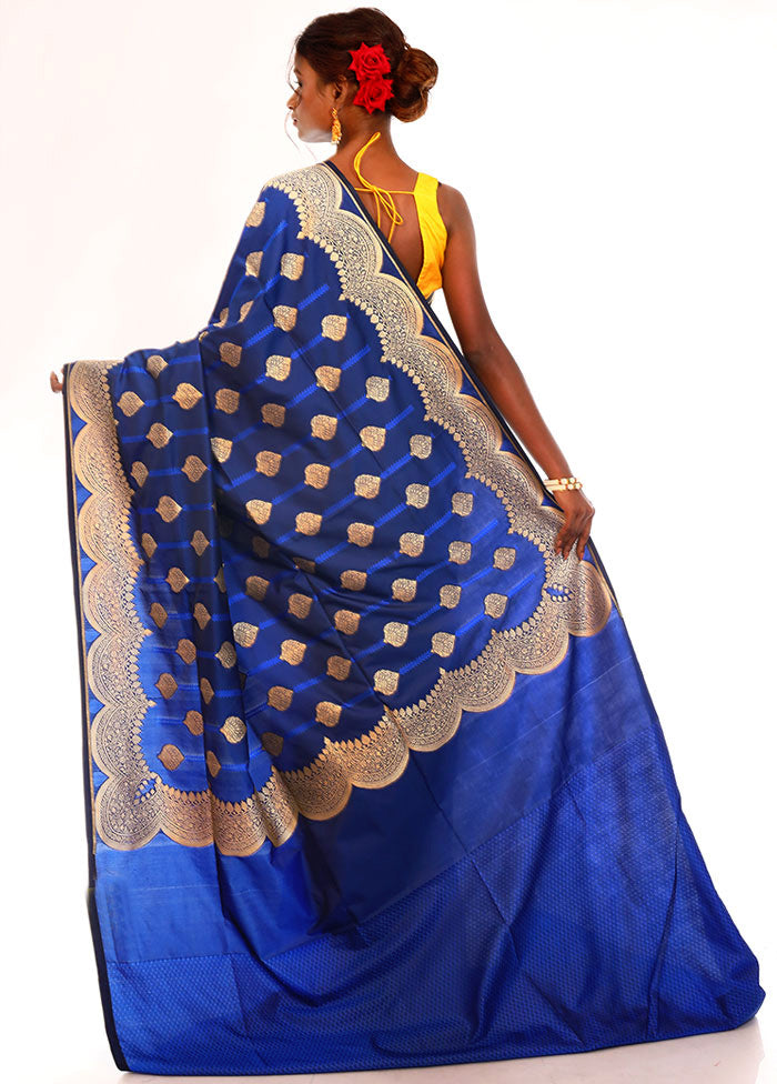 Blue Tanchoi Banarasi Saree With Blouse Piece - Indian Silk House Agencies