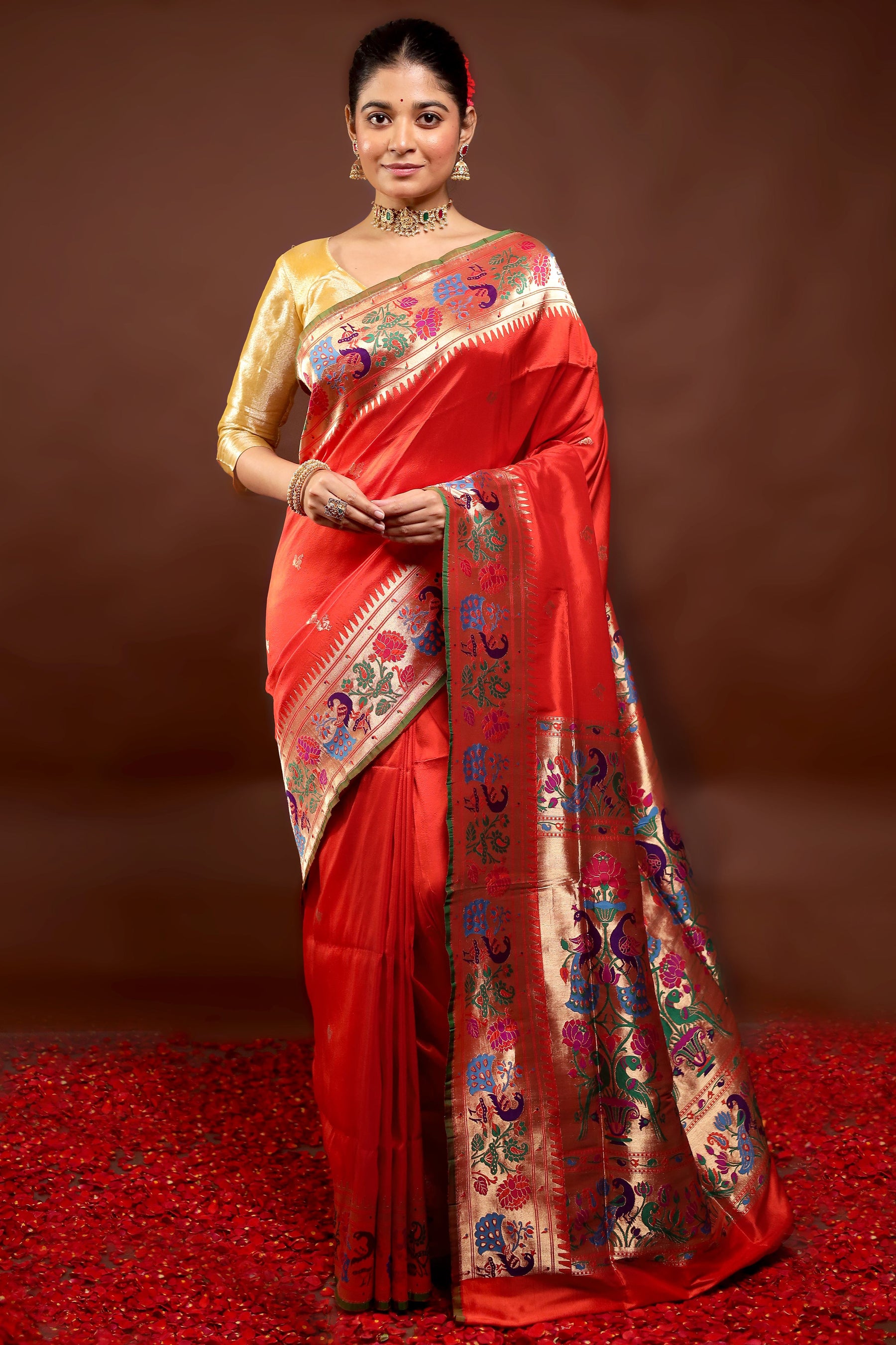 Rust Handloom Uppada Pure Silk Saree With Blouse Piece