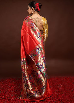 Rust Handloom Uppada Pure Silk Saree With Blouse Piece