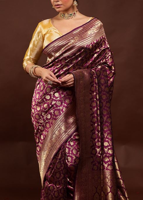 Purple Handloom Uppada Pure Silk Saree With Blouse Piece